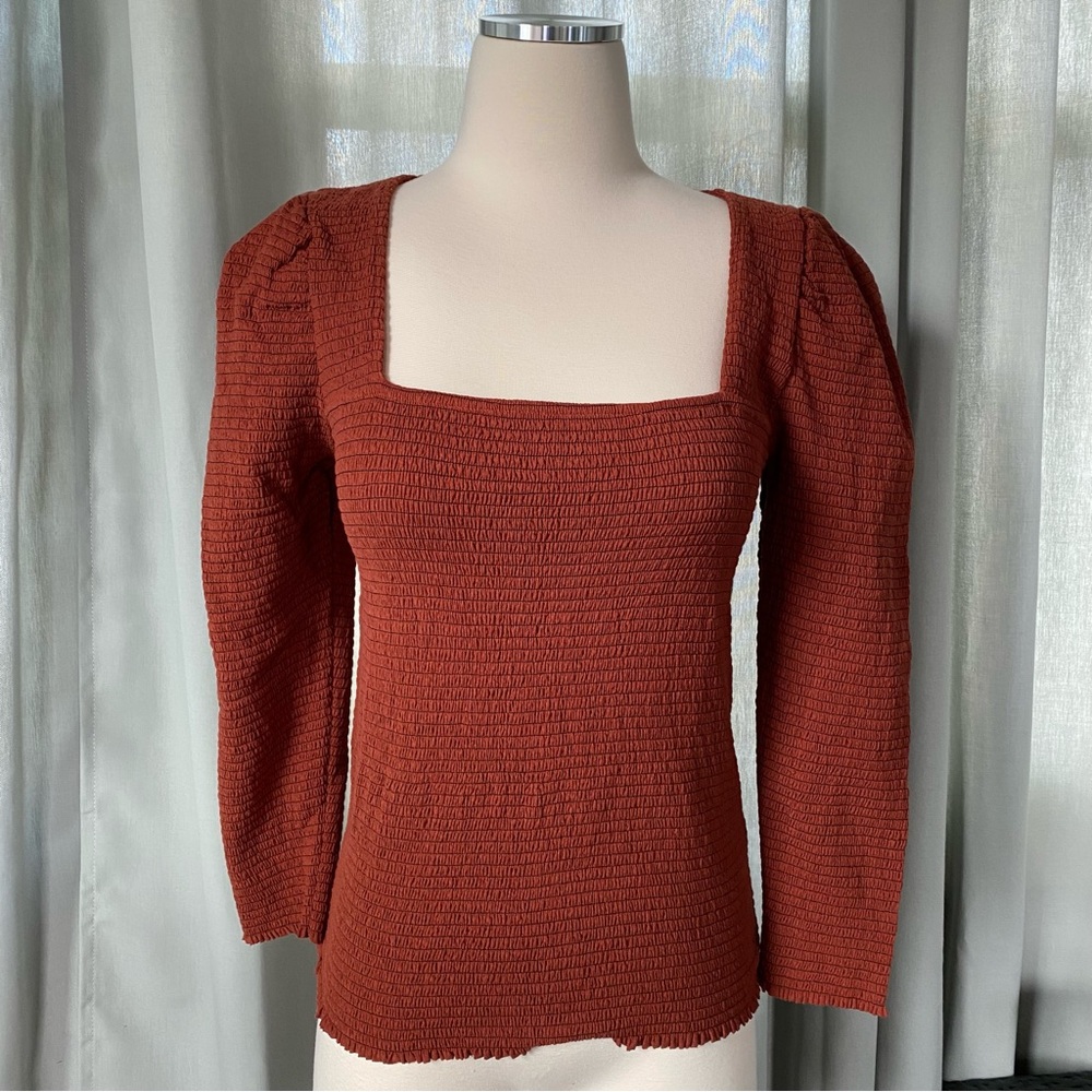 Nation LTD Alexandra Smocked Long Sleeve - Red Clay - Small, NWT - Picture 3 of 12